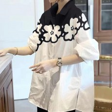 ATTERLIC 女款大花朵寬鬆版開衩中長版襯衫 00691