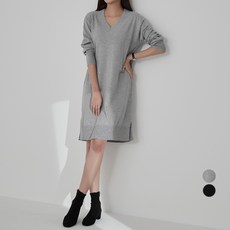 CARET 女款V領毛衣連衣裙, LIGHT GREY