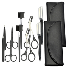 zznez 修眉刀 美容院 眉毛剪刀 男士 眉毛量整理 美容院 眉毛剃刀 刀 眉毛管理眉毛整理, 2套, 黑色