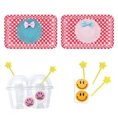 써니엔조이 도시락용기 패키지, 3세트, 도시락 용기(레드) 2p + 디저트 용기 260ml 2p + 데코픽 별 5ea