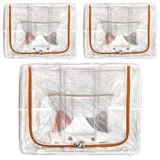 超大透明防水雙開收納箱 萌貓款 66L 雙拉鍊設計 厚實加固鋼骨, 50 x 40 x 30cm, 橘色, 3個