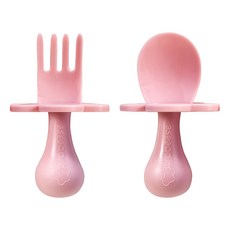 grabease 嬰幼兒奶嘴匙叉組 Set 2入, 安全PP材質, 不含雙酚A BPA Free, 適合6個月以上寶寶, 奶嘴匙 + 奶嘴叉 + 收納盒, 櫻花粉, 1組