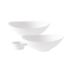 PRELUDE 義大利麵陶瓷餐碗 M號 2入+醬料碟, 白色的, 1套