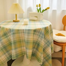 Harui 感性格紋迷你防水桌布, 綠色格紋, 1個, 60 x 60 cm