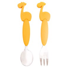 Marcus&Marcus 動物樂園不鏽鋼叉匙餐具組，食品級矽膠/304不鏽鋼, 9 x 16.5 x 1.5cm 70g, 長頸鹿, 1組