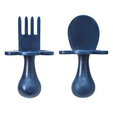 grabease 2件組 安全PP材質 通過美國FDA認證 精美禮盒包裝, 奶嘴匙 + 奶嘴叉 + 收納盒, 海軍藍, 1組