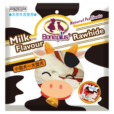Boneplus 雙色牛奶牛皮骨結4吋 耐咬潔牙 全犬種適用, 牛奶, 210g, 1包