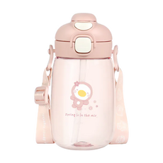 PUKU 藍色企鵝 圓圓直飲吸管揹帶兩用水壺 550ml Tritan材質 彈跳設計 一鍵開關, 粉色, 1個