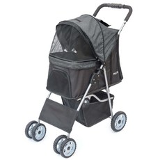 펫코 반려동물 4륜 일체형 캐리어 강아지 유모차, 다크 그레이, 1개