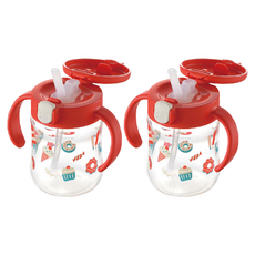 Richell 利其爾 TLI吸管杯 200ml, 櫻桃紅色, 2個