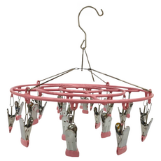 多功能不鏽鋼防滑防風多夾曬衣架 圓形24夾, 33.5 x 28 x 6cm, 粉色