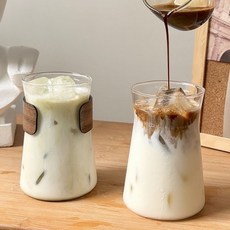 Daparang 細腰冰飲玻璃杯 370ml + 竹製杯套組合 HJ0294, 混色, 2套