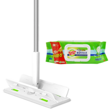 3M Scotch-Brite 百利 雙扣除塵平板拖把 L號+雙效除塵濕拖巾 24抽, 1組