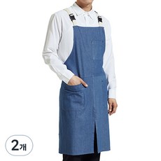 비더셰프 유니스토어 버클업 2 데님 앞치마 A-5, 블루(A-550-2), 2개
