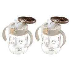 Richell 利其爾 TLI吸管杯 200ml, 巧克力棕色, 2個