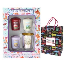 YANKee CANDLe 芳香蠟燭禮盒組 蠟燭款式隨機x3+銀木金蠟杯+禮盒+購物袋, 隨機出貨, 混色​