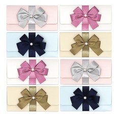 Maumdama 高級珠光紙感謝零用錢緞帶信封4款組, 白色, 米色, 淺粉紅色, 天藍色, 2套