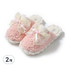 EVER HOUSE 柔軟蕾絲蝴蝶結室內拖鞋, 2個, 粉紅色