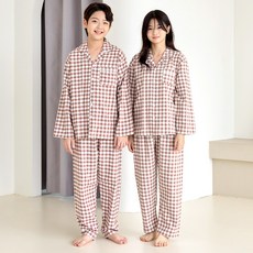 PINGCOCO 兒童學生款蜜桃絨貴族方格紋長袖睡衣上下套裝