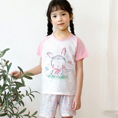 Maykids 女童兔子印花5分袖家居服套裝