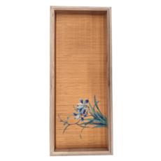 長方形印花竹制茶奉 蘭 附竹茶墊, 棕色, 重量:約0.5g, 製造日期:2017/02/20, 1個