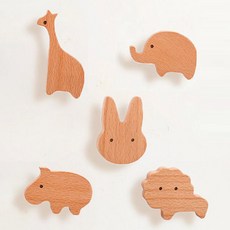 한봄누리 우드 벽걸이 후크 접착식 다용도 걸이 5종 세트, 동물, 1세트