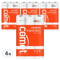 코멧 베이직 더 길어진 화장지 3겹 40m, 30개입, 4개
