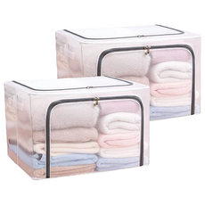 透明防水PVC收納箱, 大容量加粗鋼架, 可摺疊設計, 50 x 40 x 36cm, 06 灰色, 2個