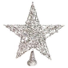 摩達客 25公分珠珠鐵網立體樹頂星擺飾 閃亮金網樹頂星, 24 x 23 x 7cm, 銀色, 1組