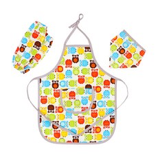 Coney Island 孩童圖案印花純棉圍裙+袖套+頭巾, 新貓頭鷹（自然）