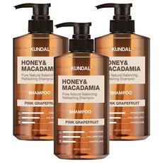 쿤달 허니 앤드 마카다미아 네이처 샴푸 핑크그레이프프룻향, 500ml, 3개