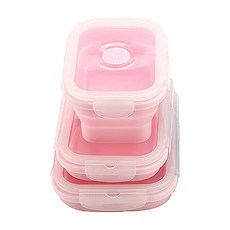 Mega 環保伸縮折疊便當盒 Set 3 食品級矽膠+環保PP 耐熱溫度-40°C到+230°C, 粉色, 1組