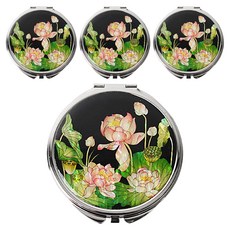 螺鈿漆器貝殼圓形手拿鏡, 蓮花, 4個