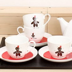 LKmade Bone China 咖啡和兒童曲奇咖啡杯套組，4 人 8p, 1套, 混色