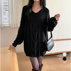 afinar 女款寬鬆麻花長版針織毛衣