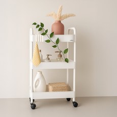 레토 수납 선반 이동식 트롤리 카트, 화이트, 3단