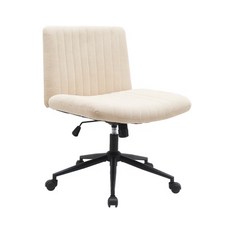 E-home Rhoda羅達布面黑腳可調式盤腿電腦椅 奶油色, 63 x 69 x 84~92cm
