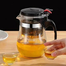 玻璃泡茶壼玻璃 舒適手柄 超大容量, 1L, 1個, 黑色 + 透明
