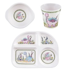 PORTmeIRION 波特玫琳恩 Minimerion 恐龍餐盤組, 1套, 粉紅色 + 藍色, 餐盤 + 碗 + 杯子