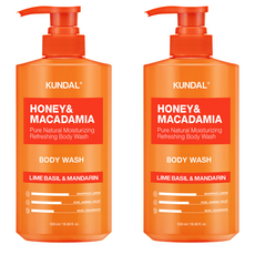 KUNDAL 昆黛爾 蜂蜜澳洲堅果保濕沐浴露 青檸羅勒與柑橘香, 500ml, 2瓶
