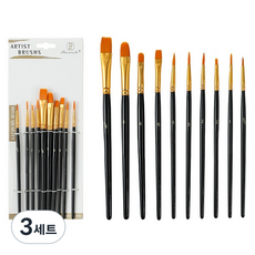인글로우 수채화 붓 10종 세트 블랙, 3세트, 1호, 2호, 3호, 4호, 5호, 6호, 7호, 8호, 9호, 10호
