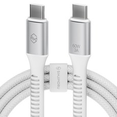 신지모루 C타입-C타입 우븐 60W PD 초고속 충전 케이블 + 단자 보호캡 + 케이블 스트랩, 화이트, 1개, 1m