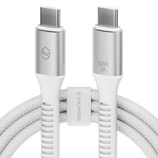 신지모루 C타입-C타입 우븐 60W PD 초고속 충전 케이블 + 단자 보호캡 + 케이블 스트랩, 화이트, 1개, 2m