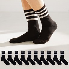 socks factory 男士三線運動氣墊長筒船員襪10雙組, 黑色