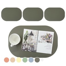 韓國製 Roya 圓形矽膠餐墊 4入, 435 x 285 mm, 橄欖綠