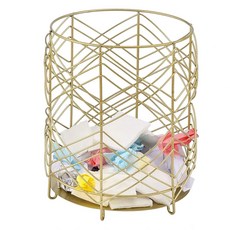 金色幾何線條造型鐵藝廢紙簍 高27cm 直徑22cm 1個, 金色