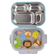 台灣晉億 不鏽鋼寶寶兒童密封無毒分隔餐盤, 餐盒, 藍色野餐, 1個