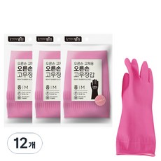 명진 교체용 오른손 고무장갑, 분홍, 중(M), 12개