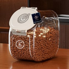 DING DONG PET 寵物強力密封旋鈕大容量透明飼料桶 小型, 1個, 8L, 灰色