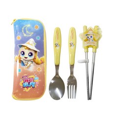 LE BARN Shooting Star Catch Teenieping孩童全套學習餐具組 湯匙+叉子+學習筷+收納袋, 1組, 班加加坪
